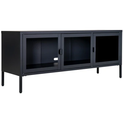 Afbeelding van Brisbane Tv bench In Black With Glass Doors 40x130x55 Cm