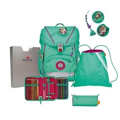 Afbeelding van DerDieDas Schooltas ErgoFlex Schulranzenset 5 delig Peppermint Pony Turquoise