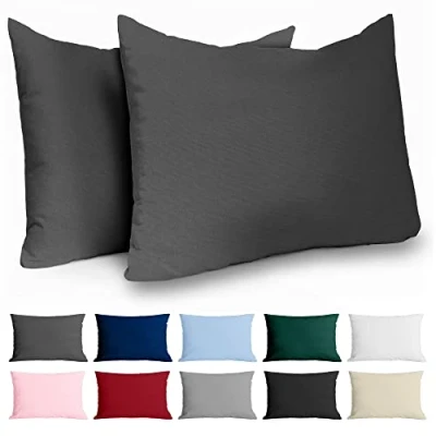 Image de Taie Oreiller 40x60 Coton Renforcé (Set de 2) Anthracite Tissage serré 57 fils/cm² 40 x 60 cm Certifié Oeko Tex