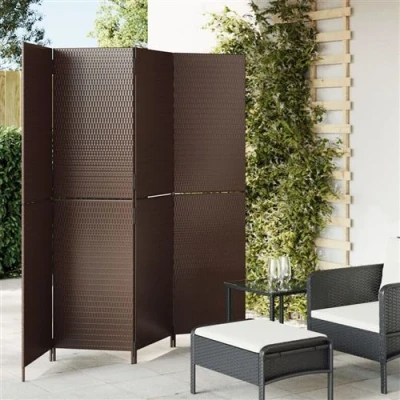 Afbeelding van Kamerscherm 4 panelen poly rattan bruin