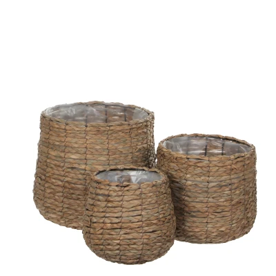 Afbeelding van Mica Decorations ronde mand lichtbruin set van 3 grootste 31x30