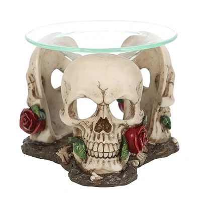 Afbeelding van Ghostly Skull Rose oliebrander: verleidelijke wasverwarmer met rode rozen voor een spookachtige huisgeur