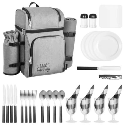 Image de VEVOR Sac à Dos Isotherme Pique nique Camping Randonnée pour 4 Personnes Gris