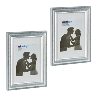 Afbeelding van Relaxdays fotolijst 20x30 cm set van 2 fotokader met passepartout wissellijst staand zilver