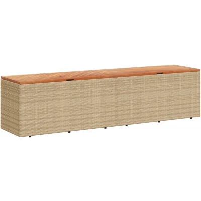 Afbeelding van Tuinbox 220x50x54 cm poly rattan en acaciahout beige
