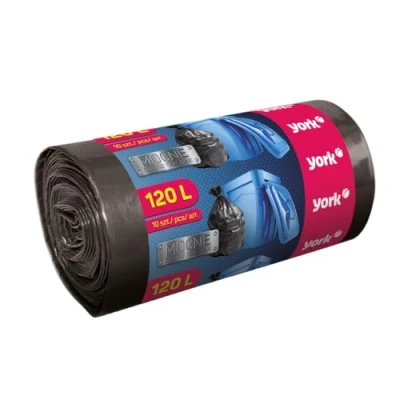 Afbeelding van YORK Zwarte vuilniszakken 120 liter (1 rol van 10 stuks) grote stevige extra sterk