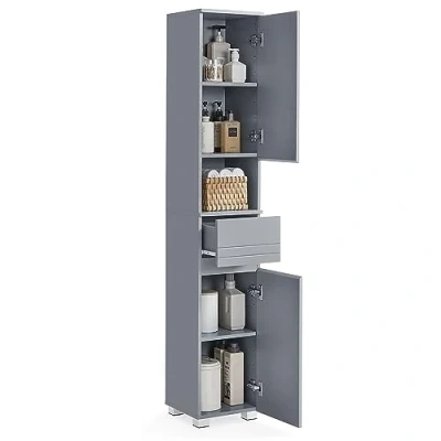 Afbeelding van VASAGLE Badkamerkast, opbergkast, kolom, met lade, verstelbare planken, vakken, 30 x 170 cm