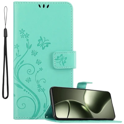 Afbeelding van Cadorabo Hoesje geschikt voor Xiaomi 14T in BLOEMEN TURKOOIS Beschermhoes bloemmotief met magnetische sluiting, standfunctie en kaartsleuven Book Case Cover Etui