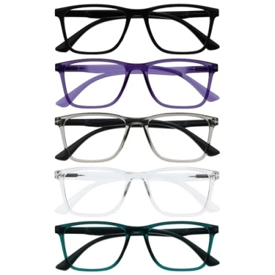 Image de OPULIZE NYX Lot de 5 lunettes anti reflets pour ordinateur et jeux vidéo, protection UV fatigue oculaire, monture rectangulaire, noir, violet, gris, turquoise clair, homme femme, Noir