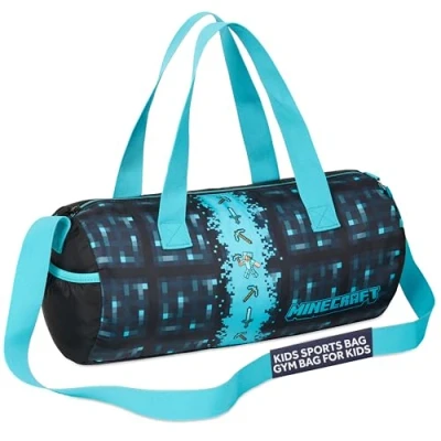 Afbeelding van Minecraft Sporttas voor kinderen, reistas sportschool en zwembad, met verstelbare schouderriem, cadeau idee jongeren, jongens, Blauw,