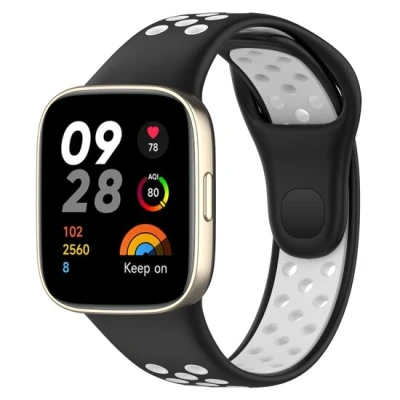 Afbeelding van Siliconen sportband Zwart met wit Xiaomi Redmi Watch 3