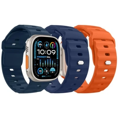 Afbeelding van MoKo Oceaanband, 3 stuks, compatibel met Apple Watch Ultra 2, bandje 49, 46, 45, 44 en 42 mm, mannen, vrouwen, siliconen reserveband voor iWatch band serie 10, 9, 8, 7, 6, 5, 4, SE M/D/O