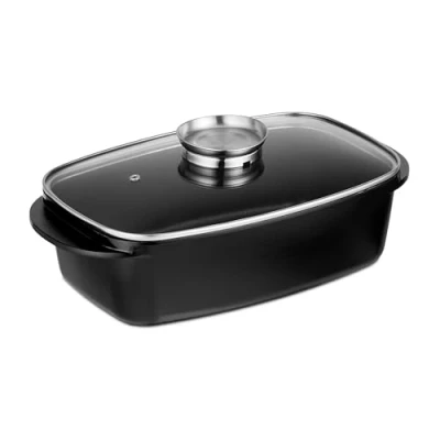 Afbeelding van Relaxdays braadslede met deksel ovenschaal handvat aluminum &amp; glas 5 liter