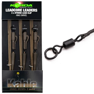 Afbeelding van Korda Leadcore Leaders 3x Ring Swivel (1m) Kleur : Weed Silt