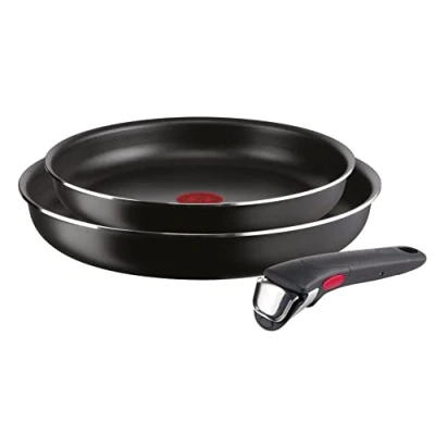Afbeelding van Lagostina Ingenio Essential Plus aluminium pannenset met antiaanbaklaag voor gas en oven, 3 delig, pannen Ø 24 28 cm afneembare handgreep