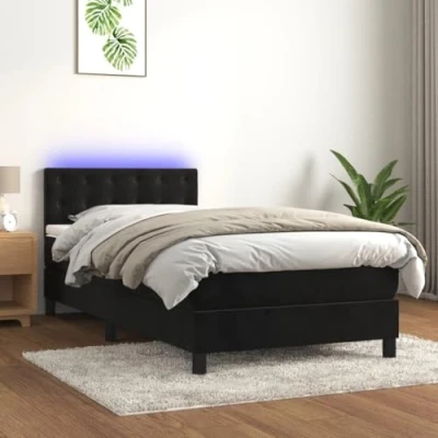 Afbeelding van vidaXL Boxspring met matras en LED fluweel zwart 100x200 cm