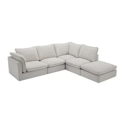 Afbeelding van Hoekslaapbank met hoek rechts van beige stof textuur BRUMADO L 284 cm x H 85 D 263