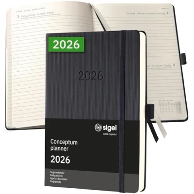 Afbeelding van SIGEL C2610 Tageskalender Conceptum 2026, ca. A5, zwart