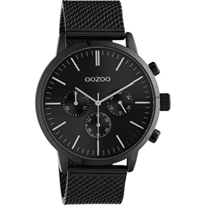 Afbeelding van OOZOO Timepieces zwarte horloge met metalen mesh armband C10690