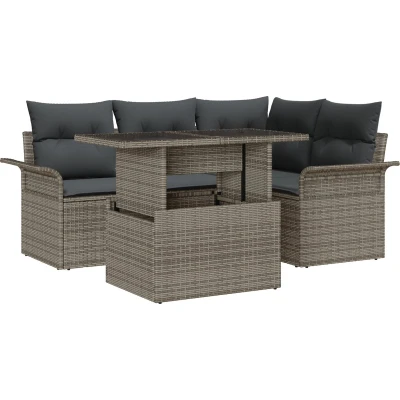 Afbeelding van vidaXL 5 delig tuinbankstel met kussens grijs poly rattan