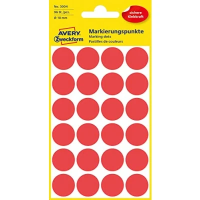 Afbeelding van Avery Ronde etiketten diameter 18 mm, rood, 96 stuks etiket