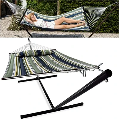 Afbeelding van Vita5 Hangmat met Standaard en Spreidstok 2 Persoons Afneembaar kussen uv bestendig Blauw
