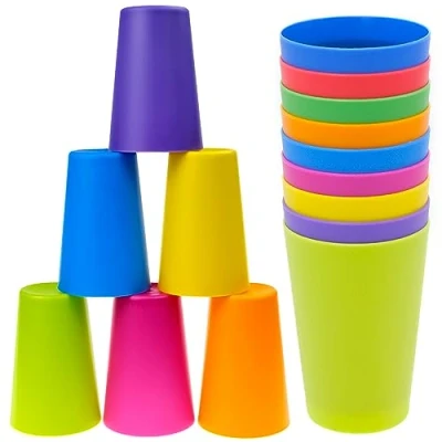 Afbeelding van 9 stuks kleurrijke plastic bekers, 260 ml, in kleuren, herbruikbaar, voor keuken, outdoorfeesten, barbecues, reizen