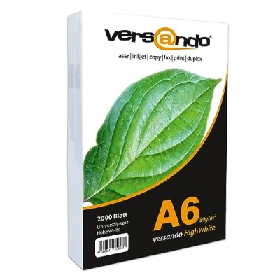 Afbeelding van versando 2000 vellen DIN A6 HighWhite 80 universeel papier voor printers, kopiëren, recepten, glanzend wit (105 x 148 mm)