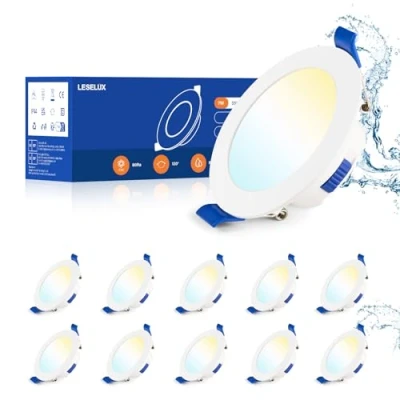 Afbeelding van Leselux led inbouwspot, dimbaar, extra plat, 7 W, 10 x IP44, inbouwspots, badkamer, 3000 K, neutraal wit, 4000 koudwit, 6500 verstelbaar, plafondspot, 700 lm, platte spot, 29 mm, wit