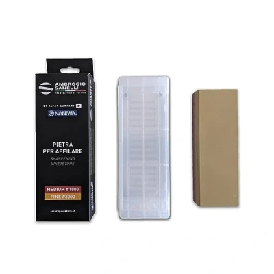 Afbeelding van Sanelli Ambrogio, Naniwa Basic Stone 2 in 1 messenslijper, medium korrel #1000 en voor de afwerking #3000, ideaal normale messen, gemaakt Vietnam