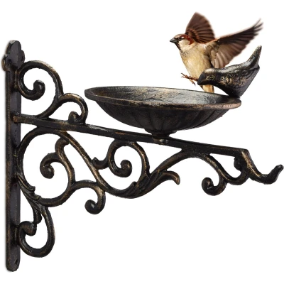 Afbeelding van Relaxdays vogelbadje gietijzer muur waterschaal vogelbad drinkschaal decoratie bronzen