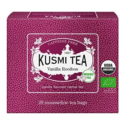Afbeelding van Kusmi Tea biologische Rooibos Vanille Infusie van landbouw Zachte en royale infusie, zonder thee Doos met 20 zakjes chiffon