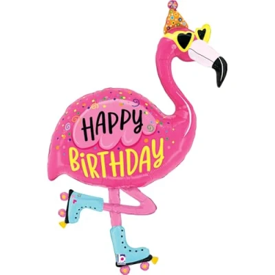 Afbeelding van Folieballon Happy Birthday Stoere Flamingo 107 cm Helium en Luchtvulling