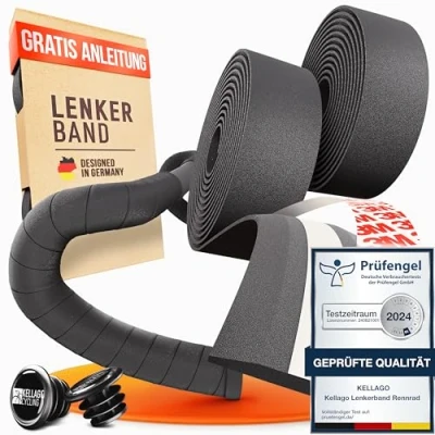 Afbeelding van Kellago Racefiets stuurband zwart [met nieuwe 3M plakband] met e book en 4 zelfklevende zwarte plakstrips fietsstuurtape