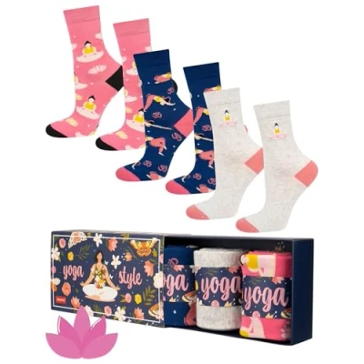 Afbeelding van soxo Yogasokken voor dames, leuk cadeau idee, fantasiesokken, hoge geschenken, 3 paar, Yoga paar