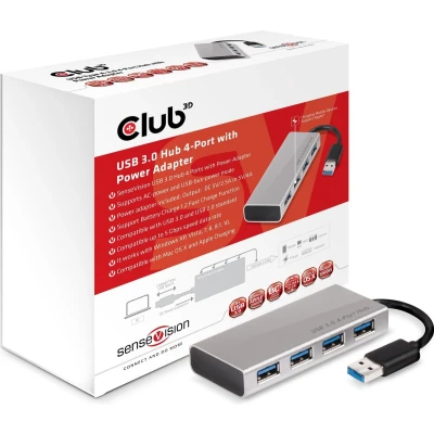 Afbeelding van club3D CSV 1431 USB 3.2 Gen 1 hub 4 poorten Met Aluminium behuizing, snellaadpoort (geborsteld)