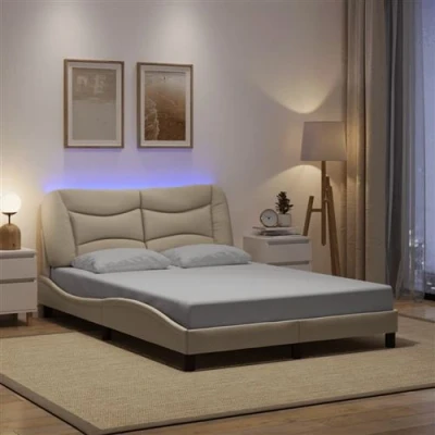Image de vidaXL Cadre de lit avec lumières LED crème 140x200 cm tissu