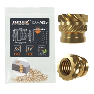 Afbeelding van ruthex 100 stuks M3S schroefdraadbussen RX M3Sx4.0 messing stabiele compressiemoer voor kunststof onderdelen door hitte in 3D printdelen van inzetbaar