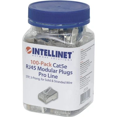 Afbeelding van Intellinet Kabel verpakking van 100 stuks Cat5e modulaire RJ45 stekkers Pro Line STP 3 voudige klem voor gevlochten en massieve draad