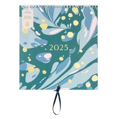 Afbeelding van Busy B Wandkalender 2025, familiekalender, groen marmerpatroon met 5 kolommen en opbergvakken, maandkalender 2025 voor drukke gezinnen kleurgecodeerde stickers, 23,5 x