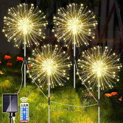 Afbeelding van yowin Gartendeko 4 stuks zonnelampen voor buiten, 120 leds, paardenbloem, 8 modi, weerbestendig, tuin, balkon, terras, bloembakken