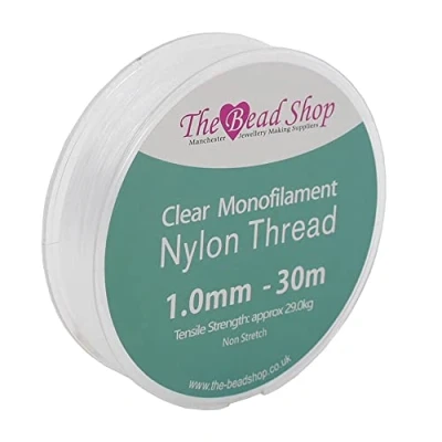 Afbeelding van 1 mm transparant nylon naaigaren voor decoratie om op te hangen, niet rekbaar, treksterkte ca. 29 kg (spoel van tot 30 m)