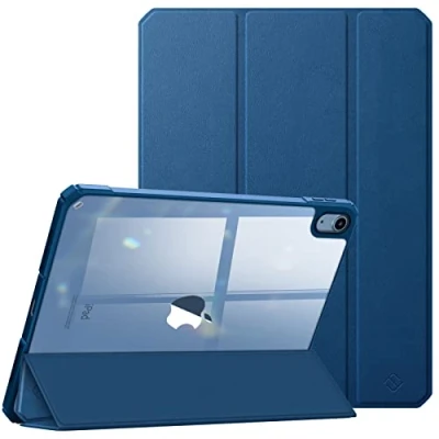 Afbeelding van FINTIE beschermhoes voor iPad 10e generatie 10,9 inch 2022, harde en transparante achterkant, met schokbestendige randen, automatische slaap /wekfunctie, marineblauw