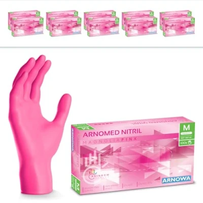 Afbeelding van ARNOMED Roze wegwerphandschoenen, nitril handschoenen, maat M, wegwerphandschoen 2000 stuks (20 dozen), poedervrij en latexvrij, wegwerphandschoenen in XS, S, L XL