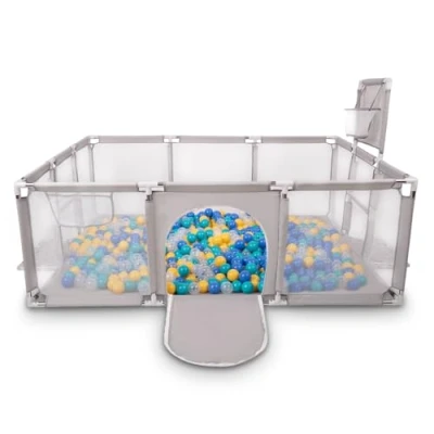 Afbeelding van Selonis kinderbox baby grote speeltuin met 200 ballen box voor kinderen, grijs:turquoise/blauw/geel/transparant