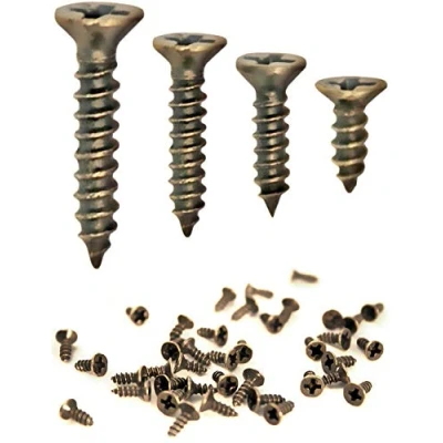 Afbeelding van FUXXER® Set van 100 houtschroeven in antieke look, messing of antiek brons, verzonken schroeven en kruiskopschroeven, zelftappende schroeven, 2 x 6 mm/8 mm/10 mm 3 12 mm/14