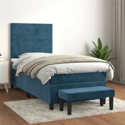 Afbeelding van vidaXL Boxspring met matras fluweel donkerblauw 90x190 cm