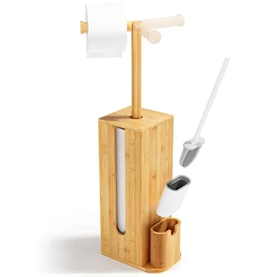 Afbeelding van Rainsworth Staande toiletpapierhouder met en toiletborstelhouder van bamboe H x B D 78,5 20 18 cm