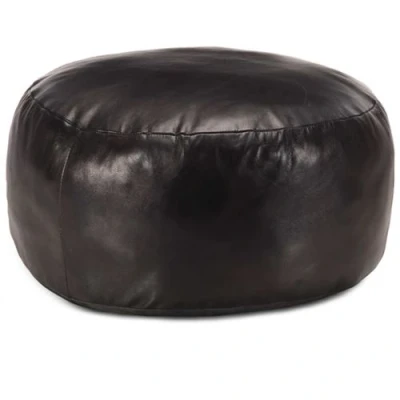 Afbeelding van Poef 60x30 cm echt geitenleer zwart