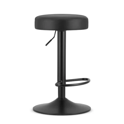 Afbeelding van Barkruk ROJST Zwart Kunstleer met Zwarte Basis, Modern Design, Verstelbare Zithoogte, 360 Draaibaar, Max. 120 kg